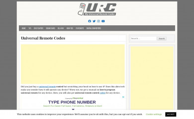 myuniversalremotecodes.com screenshot