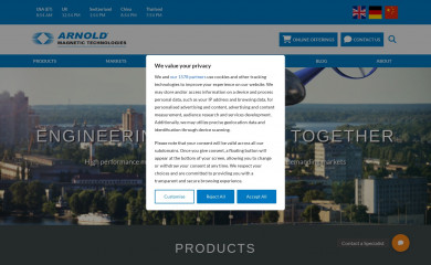arnoldmagnetics.com screenshot