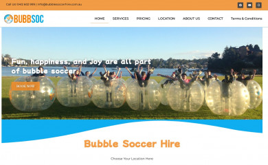 bubblesoccerhire.com.au screenshot