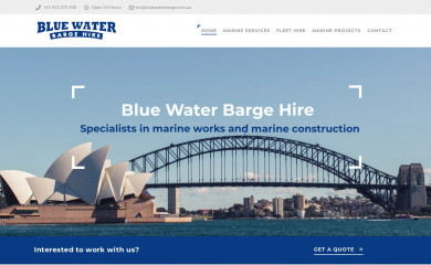 bluewaterbarge.com.au screenshot