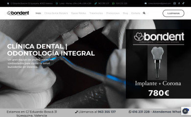 clinicadentalvalenciabondent.com screenshot