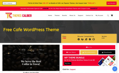 https://www.themescaliber.com/products/free-cafe-wordpress-theme screenshot
