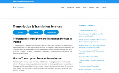 tptranscription.ie screenshot