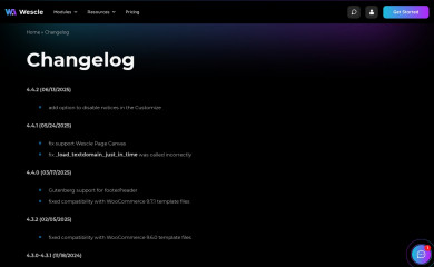 https://wescle.com/changelog/ screenshot