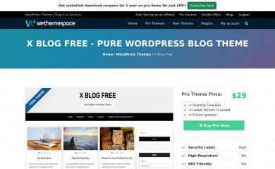 https://wpthemespace.com/product/x-blog-free screenshot